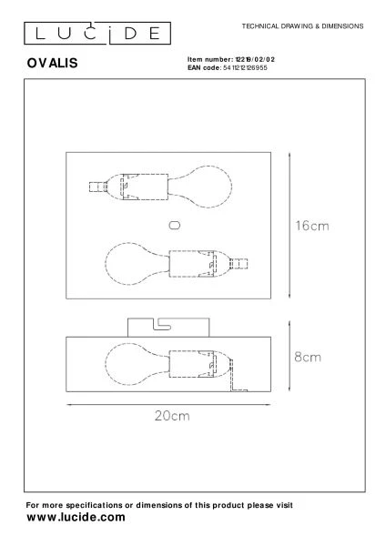 Lucide OVALIS - Lámpara de pared - 2xE14 - Oro mate / Latón - técnico